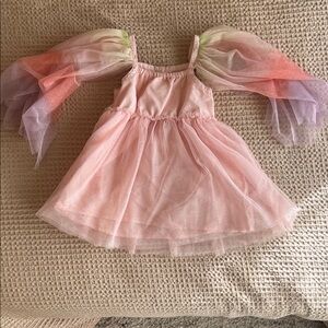 Pink Fairy Dress with Rainbow Tulle Sleeves - Kids Costume
